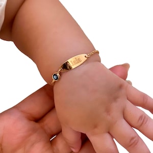Baby ID Birthstone Bracelet in 14K Solid Gold, Gold Baby Bracelet, Newborn ID Bracelet, Gifts for Toddlers/Baby/Newborn