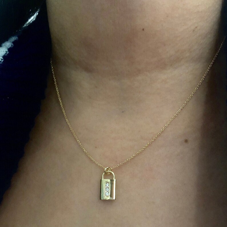 Lock Necklace in 14K Solid Gold Lock Pendant With Pave Set Etsy