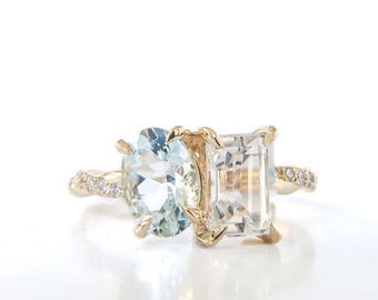 10k Yellow Gold August Birthstone Ring - Oval Peridot CZ & White Topaz 3-Stone Proposal Ring Size 4.5