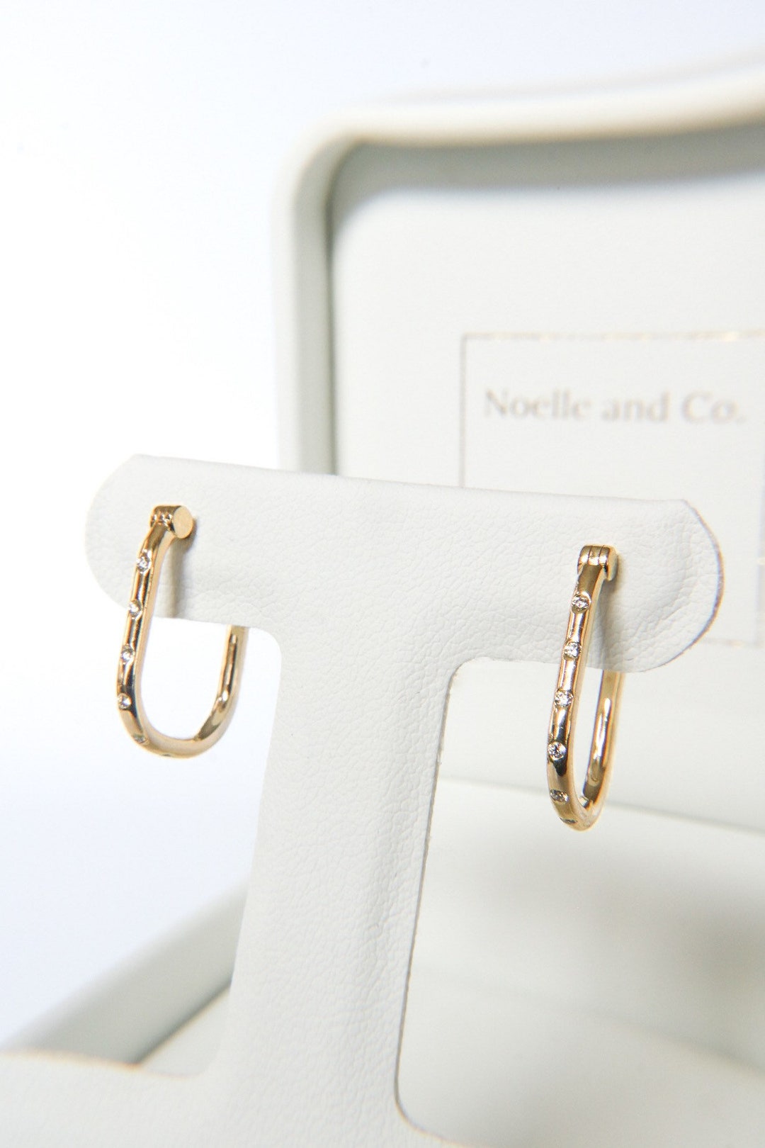 Gold Paper Clip Diamond Hoop Earrings, Minimalist Paper Clip Earrings