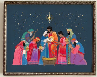 All is Bright | Nativity Art Print, Colorful Christmas Decor, Christmas Art Print, Nativity Print, Colorful Holiday Decor, Holiday Wall Art