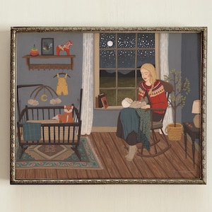 Voor maar een ogenblik | Babykamer decor, kinderkamer kunst aan de muur, baby muur kunst, Cottagecore decor, volkskunst schilderij, volkskunst, Cottagecore kinderkamer