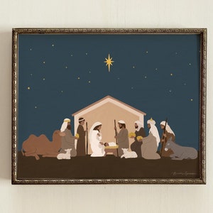 Folk Nativity Art Print | Colorful Christmas Decor, Christmas Art Print, Nativity Scene Art, Colorful Holiday Decor, Holiday Wall Art