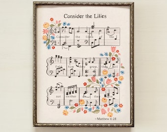 Consider the Lilies | Consider the Lilies Art Print, Scripture Art Print, Religious Wall Art