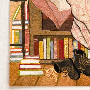 Reading Nook Art Print – Cozy Fall Wall Decor, Cottagecore Folk Art, Hand Drawn (No AI) image 3