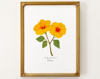Hawaii State Flower Print | CUSTOMIZABLE | Hawaii State Flower, Hibiscus Flower Art Print, Yellow Hibiscus Painting, Hibiscus Art Print