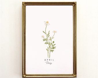 April Birth Flower Print, April Birth Month Flower, Daisy Flower, Daisy Print, Daisy Flower Art Print, Daisy Art