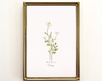 April Birth Flower Print, April Birth Month Flower, Daisy Flower, Daisy Print, Daisy Flower Art Print, Daisy Art