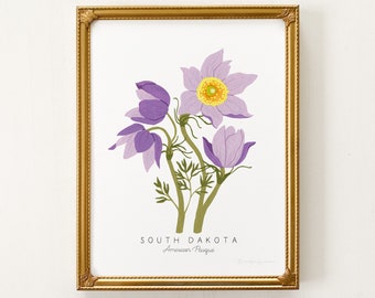 South Dakota State Flower Print | CUSTOMIZABLE | Pasque Flower Print, South Dakota State Flower, Pasque Art Print, South Dakota Pasque Print