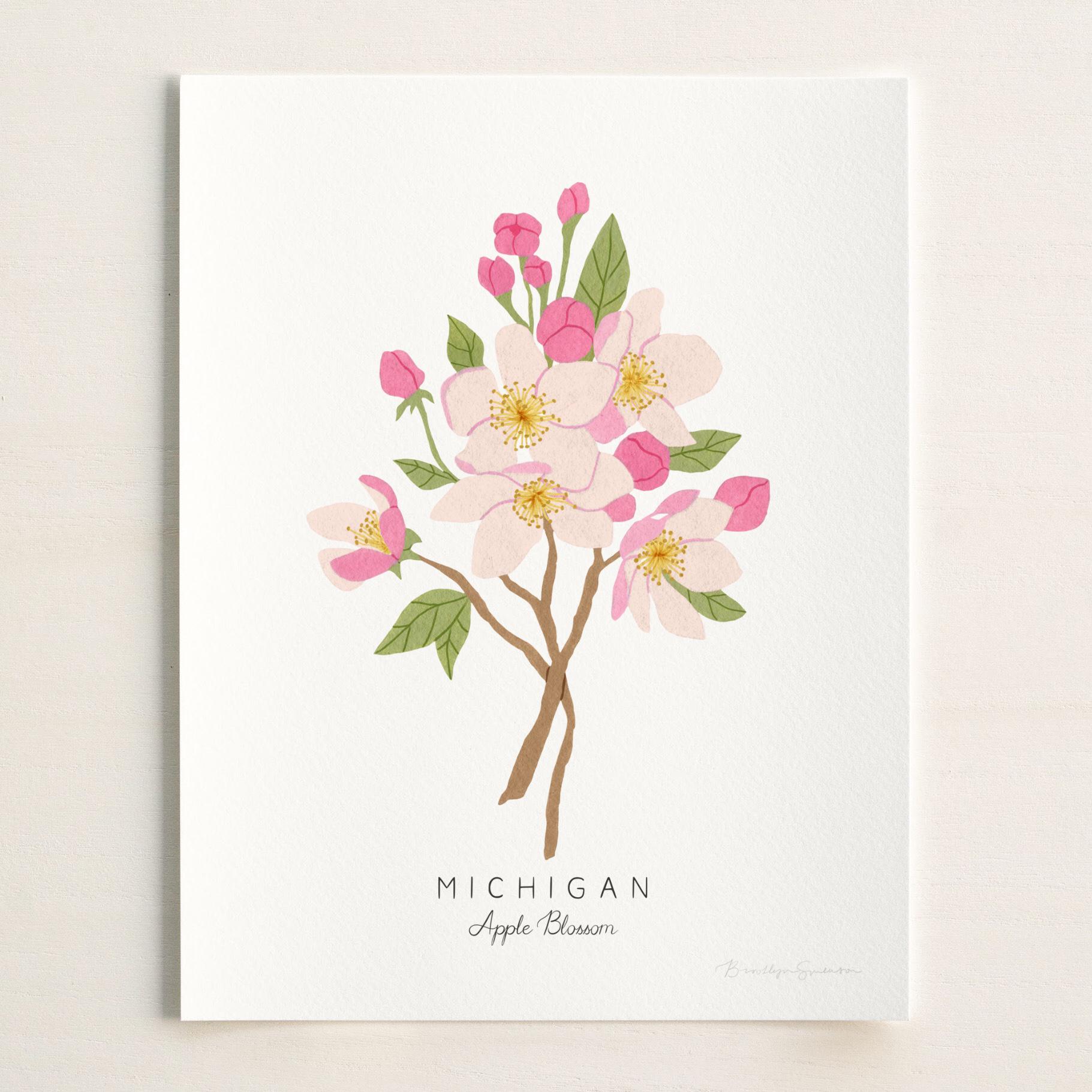 State Flower of Michigan Print | CUSTOMIZABLE | Apple Blossom Print ...