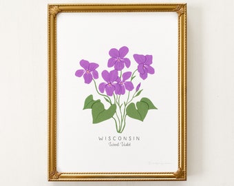 Stampa floreale dello stato del Wisconsin / PERSONALIZZABILE / Stampa viola del Wisconsin, fiore dello stato del Wisconsin, stampa artistica viola, stampa viola del Wisconsin