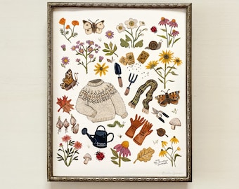 affiche beaux-arts de jardin d'automne | Poster automne, art floral automne, art mural automne, oeuvre d'art automne, affiche jardin automne, art jardinage automne