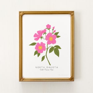 North Dakota State Flower Print | CUSTOMIZABLE | North Dakota Art Print, Prairie Rose Artwork, Prairie Rose Art, Pink Rose Art Print
