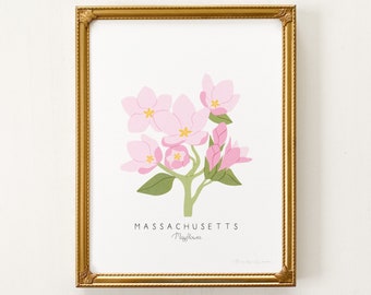 Massachusetts State Flower Print | CUSTOMIZABLE | Mayflower Print, Massachusetts State Flower, Mayflower Art Print, Massachusetts Mayflower