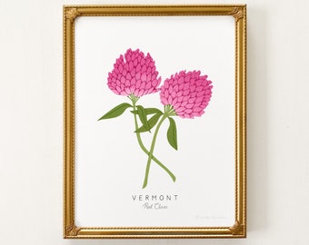 Vermont State Flower Print | CUSTOMIZABLE | Clover Print, Vermont State Flower, Clover Art Print, Vermont Red Clover Print