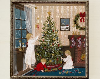 Memories of Christmas Art Print | Christmas Tree Wall Decor, Christmas Cottage Art Print, Nostalgic Christmas Art, Cozy Christmas Art