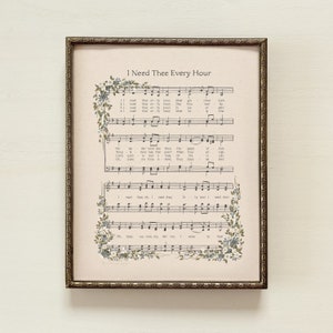 I Need Thee Every Hour | Hymn Book Art, Sheet Music Art, Jesus Christ Art, Christian Art, Christian Wall Decor, Sheet Music Print, Hymn Art