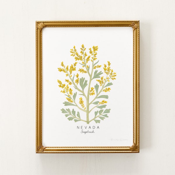 Nevada State Flower Print | CUSTOMIZABLE | Nevada State Flower Art, Sagebrush Flower Art Print, Sagebrush Painting, Sagebrush Art Print