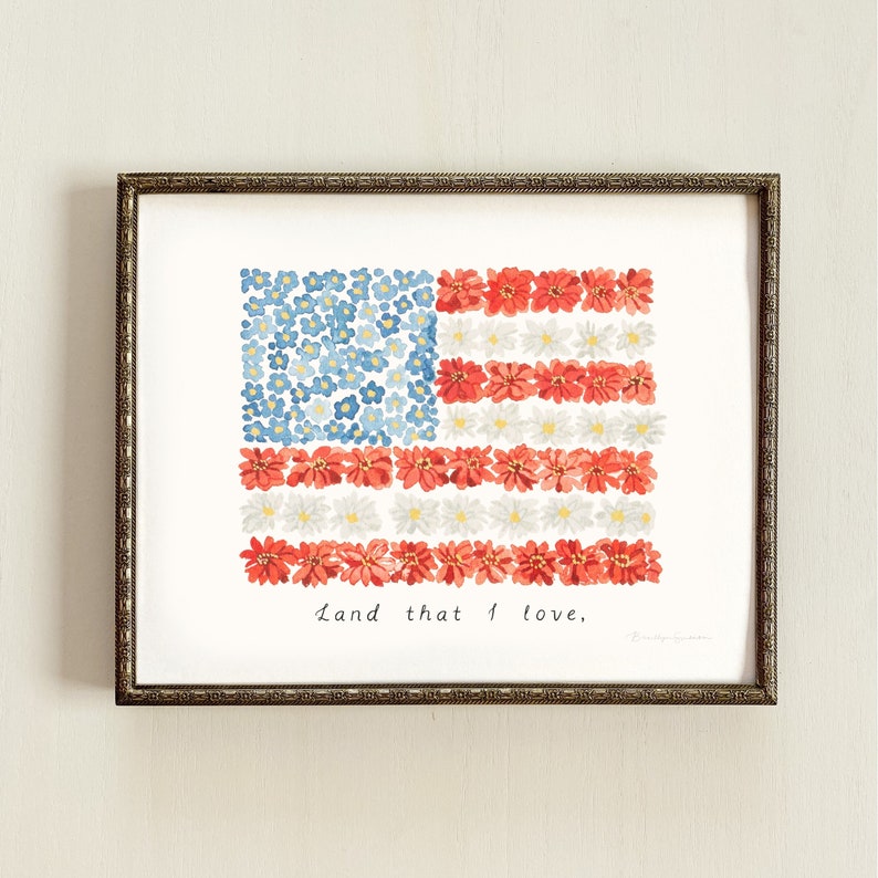 Land That I Love American Flag Wall Art, 4th of July Decor, United States Art Print, American Flag Art Print image 1