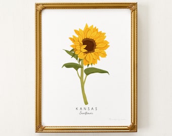 Kansas State Flower Print | CUSTOMIZABLE | Kansas State Flower Art, Kansas State Flower, Sunflower Print, Sunflower Art, Kansas State