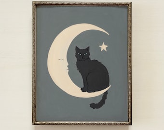 Black Cat Art Print - color options | Halloween Cat, Halloween Decor, Black Cat Art, Halloween Art Print, Halloween Art, Halloween Print