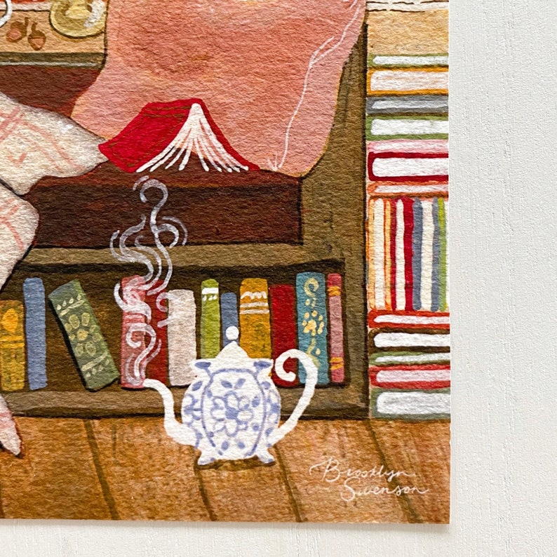 Reading Nook Art Print – Cozy Fall Wall Decor, Cottagecore Folk Art, Hand Drawn (No AI) image 4