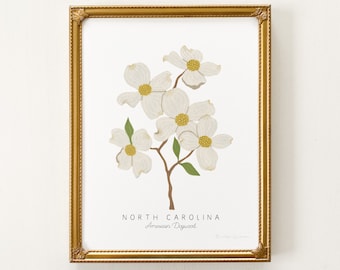 North Carolina State Flower Print | CUSTOMIZABLE | Flowering Dogwood Print, North Carolina State Flower, Dogwood Art Print