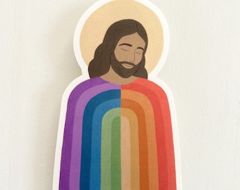 Rainbow Jesus Sticker, Waterproof Christ Decal (2.5” x 4”)