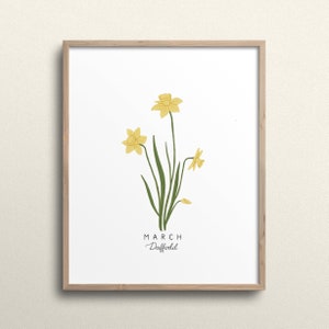 March Birth Flower Print, March Birth Month Flower, Daffodil Art, Daffodil Print, Daffodil Flower Art Print, Daffodil Painting