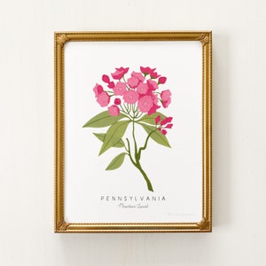Bloemenprint staat Pennsylvania | AANPASBAAR | Laurierprint berg, staat Pennsylvania, Laurier Art Print, Laurier print Pennsylvania