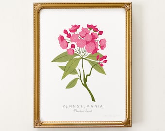Impresión de flor del estado de Pensilvania / PERSONALIZABLE / Impresión de laurel de montaña, Estado de Pensilvania, Impresión artística de laurel, Impresión de laurel de Pensilvania