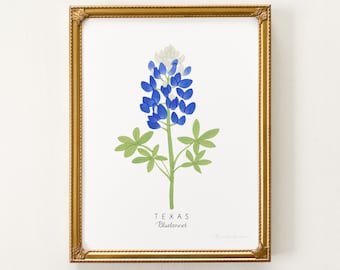Texas State Flower Print | CUSTOMIZABLE | Texas State Flower Art, Bluebonnet Flower Art Print, Bluebonnet Painting, Texas State Flower