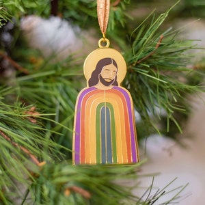 Komm wie du bist Ornament | Regenbogen Jesus Christbaumschmuck, Regenbogen Ornament, Cloisonné Ornament, Folksy Ornament