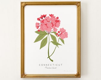 Connecticut State Flower Print | CUSTOMIZABLE | Laurel Print, Connecticut State Flower, Mountain Laurel Art Print, Connecticut Laurel Print