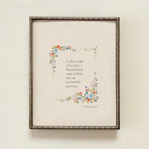 Invincible Summer Albert Camus | Albert Camus Art Print, Poem Art Print, Vintage Style Wall Art