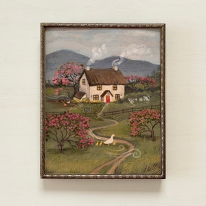 Frühlingshütte | Frühlingszimmerdekoration, Küchenwandkunst, Waschküchenwandkunst, Frühlingswandkunst, Cottagecore-Dekor, Volkskunstmalerei, Volkskunst