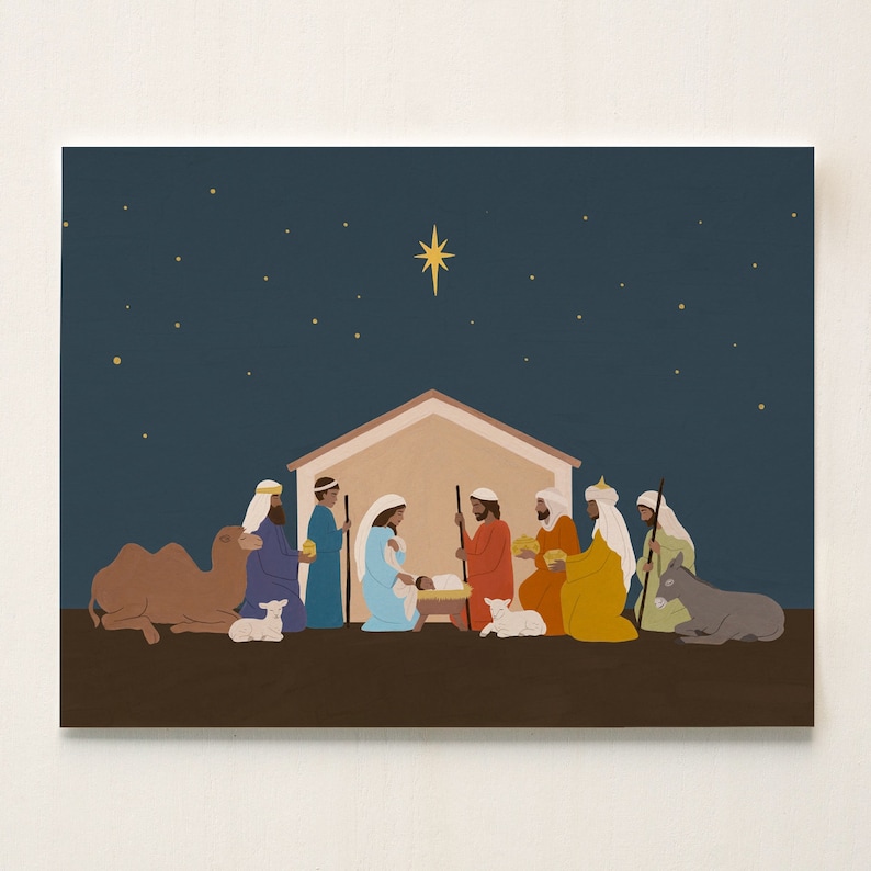 Folk Nativity Art Print Colorful Christmas Decor Christmas Etsy
