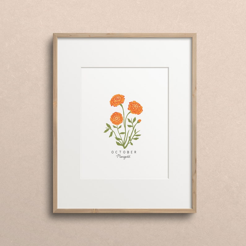 October Birth Flower Print, October Birth Month Flower, Marigold Flower, Marigold Print, Marigold Flower Art Print, Marigold Art image 3