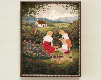 The Berry Patch | Nursery Decor, Nursery Wall Art, Baby Wall Art, Cottagecore Decor, Folk Art Painting, Folk Art