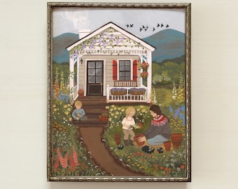 Growing Together Art Print – Motherhood Garden Print, Family Art, Hand Painted (No AI)