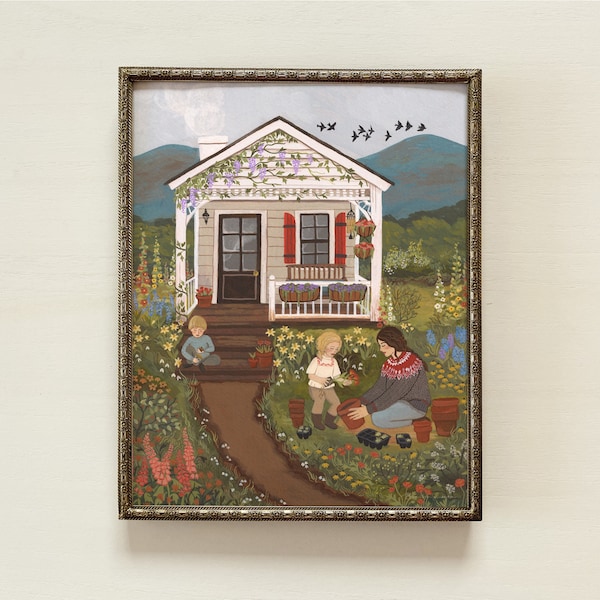 Growing Together Art Print – Motherhood Garden Print, Family Art, Hand Painted (No AI)