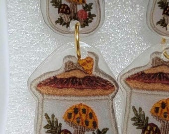 Mushroom Canister Dangle Earrings: Cottagecore Nature Jewelry