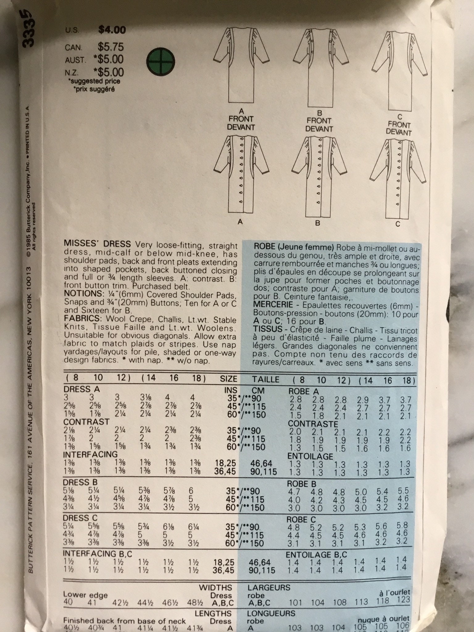 1980s Contrast Dress Sewing Pattern - Etsy