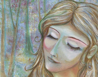 Forest Woman Giclee Print: Spring Pagan Art on Watercolor Paper