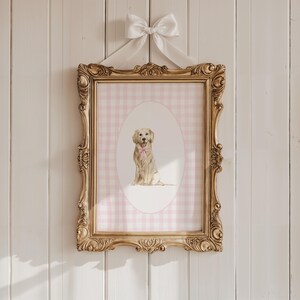 Golden Retriever Girl Nursery Decor, Baby Girl Pink Nursery Art, Kids Room Decor, Golden Retriever Art, Pink Gingham Print, Puppy Nursery