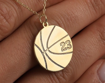 Personalized Basketball Necklace, Sterling Silver, Custom Number Pendant