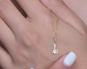 Piccolo ciondolo Allah, collana Dainty Allah, regalo islamico, collana musulmana, collana islamica, gioielli in argento sterling, fascino Allah