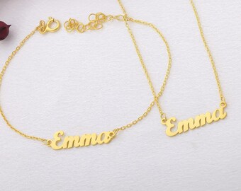 Personalized Name Necklace Bracelet Set, Custom Sterling Silver Jewelry, Engraved Gift for Her