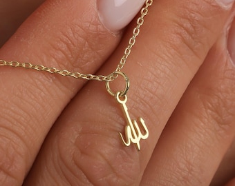 14K Solid Gold Neckalce, Allah Necklace, Tiny Dainty Allah Pendant, Muslim Gift for Women, Birthday Christmas Gift