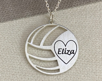 Personalized Name on Volleyball Ball Necklace, Birthday Gift for Athlets, Engraved Heart Nameplate, Unisex Number Pendant, Everyday Jewelry